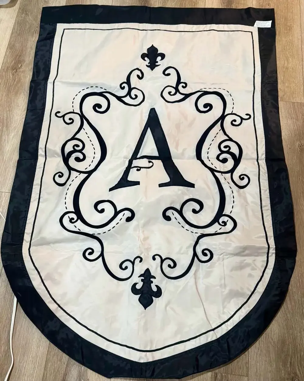 Evergreen Enterprises Monogram A Applique  Flag w/ Fleur-de-lis & Scroll Design